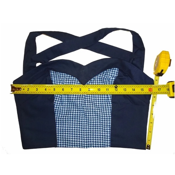 $150 Italian Bustier Small Blue Cup A / B Handcrafted Halter Top Gingham 1950s - Picture 6 of 12